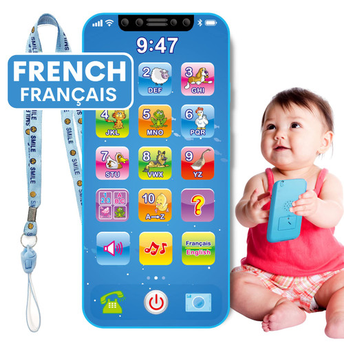 ZEENKIND Bilingual French English Baby Cell Phone Toy| Interactive Learning Play Phone with Music for Kids, Toddlers 1-3 Boys & Girls| Educational Gift to Learn Alphabet ABC & Numbers for Preschoolers