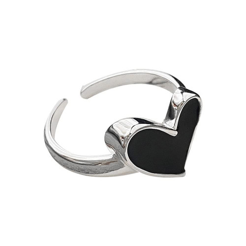 Simple Love Heart Finger Band 925 Sterling Silver for Women Girls Black Heart Love Open Statement Rings Engagement Promise Ring Wedding Band Adjustable Fashion Jewelry Gifts