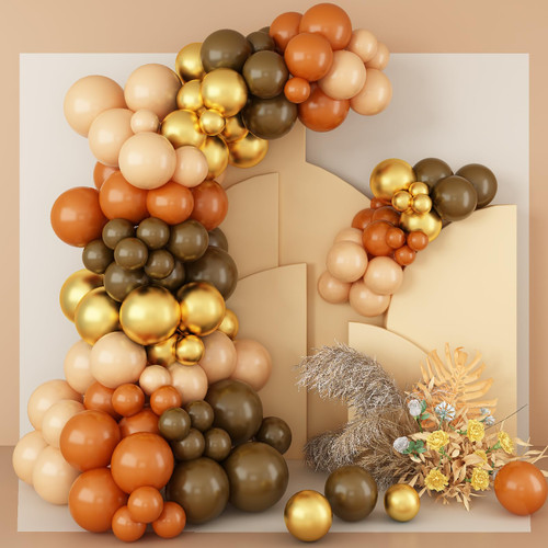 Orange Balloon Arch Kit, 127pcs Brunt Orange Gold Apricot Brown Balloon Garland Kit, Orange Beige Gold Fall Balloons Set, Orange Coffee Brown Nude Balloon Arch for Boho Birthday Party Decoration