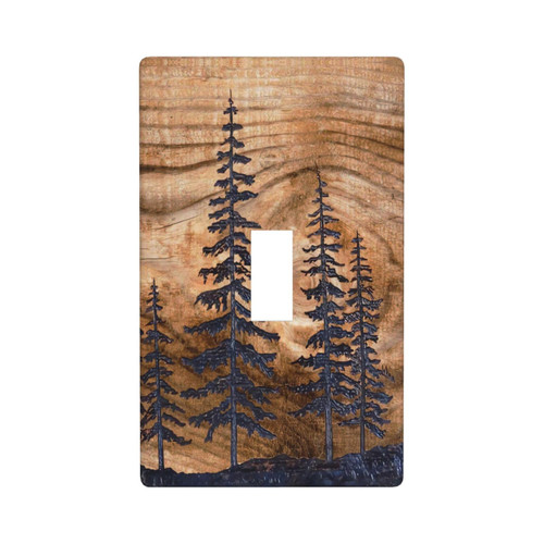 Rustic Pine Tree Wood Grain Light Switch Cover 1 Gang Single Toggle Brown Farmhouse Decorative Wall Plate Electric Faceplate For Kitchen Bedroom Bathroom (Plastic)