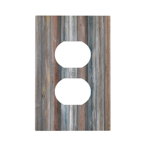 Vintage Blue Grey Wood Planks Antique Single Duplex Wall Plate Covers Country Light Switch Cover 1 Gang Outlet Plate Decorative Electrical Receptacle Faceplate Switchplate for Farmhouse Bedroom