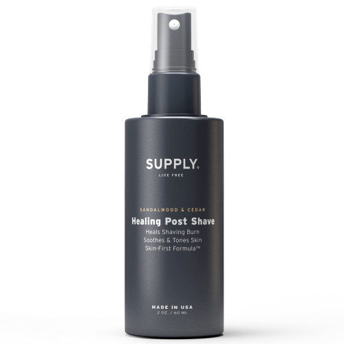 SUPPLY Healing Post Shave - Sandalwood & Cedar After Shave -Nourishes Skin, Soothes Irritation, Boosts Cell Repair - Natural, Alcohol Free After Shave for Men - Safe for Sensitive, Acne-Prone Skin - 2 Oz Bottle