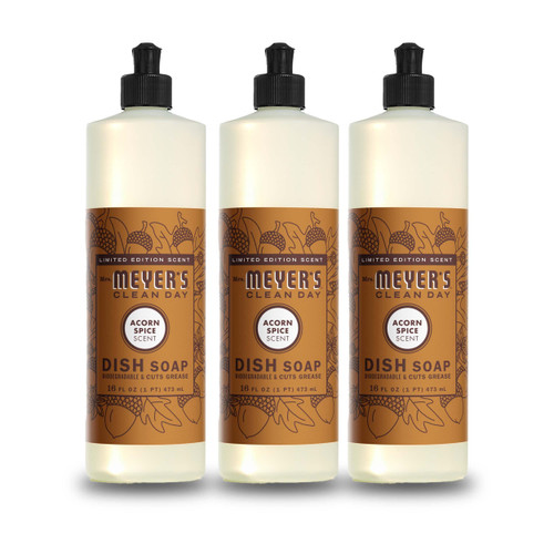 MRS. MEYER'S CLEAN DAY Liquid Dish Soap, Biodegradable Formula, Limited Edition Acorn Spice, 16 fl. oz - Pack of 3