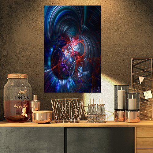 Designart Light Blue Fractal Flower in Dark Floral Large Abstract Art Canvas Print, 16" x 32", Blue Designart Light Blue Fractal Flower in Dark Floral Large Abstract Art Canvas Print, 16" x 32", Blue