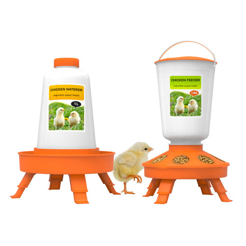 HOWUXZO Chick Feeder and Waterer Set, Top Fill 1Kg Chick Feeder and 1L Chick Waterer Kit with 3 Adjustable Heights, Baby Chick Starter Kit, Baby Chick Feeder, Baby Chick Waterer(Orange)