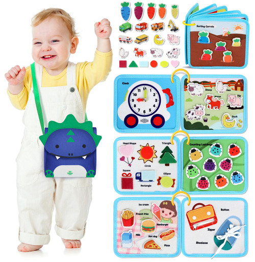 Lehoo Castle Busy Board for Toddlers 2-4, Busy Book Activity Books for Toddlers 1-3, Montessori Toys for 2 Year Old Boy Learning Toy Gift, Sensory Board Travel Preschool Busy Book (Dinosaur)