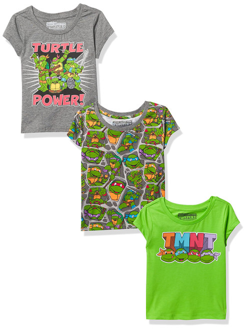 Teenage Mutant Ninja Turtles Boys' Toddler Short Sleeve T-Shirt Bundle 3 Pack Tees, Green, Charcoal, Gray, 4T