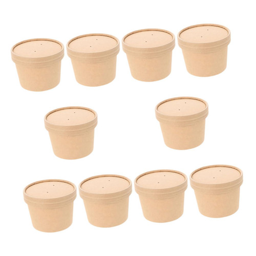 Healifty 20 Sets Ice Cream Cups Soup Cups Disposable Ice Cream Bowls Disposable Soup Bowls with Lids Kraft Ice Cream Paper Cups Pudding Containers with Lids Paper Cake Cup Round Yogurt