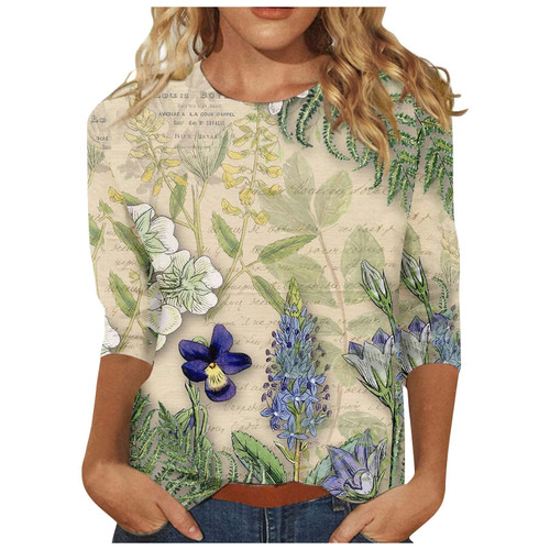 Long Sleeve Shirts for Women, Blouse for Women Customized T Shirts 3/4 Sleeve Shirts for Women Cute Print Graphic Tees Blouses Casual Plus Size Basic Tops Pullover Womens White (1-Brown,Medium)