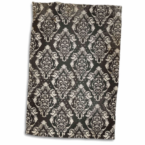 3dRose Towel, Elegant Black and White Grunge Damask Pattern 22.00" x 15.00"