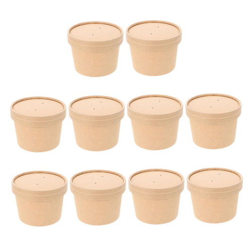 Healeved 20 Sets ice cream cups soup bowls with lids disposable soup containers ice cream bowls yogurt soup cups containers with lids kraft soup containers dessert cup Paper round