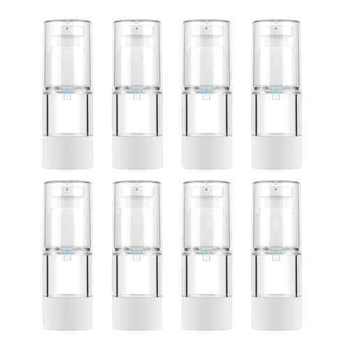 LONGWAY 0.5Oz 15ml Clear Airless Cosmetic Cream Pump Bottle Travel Size Dispenser Refillable Containers/Foundation Travel Pump Bottle for Shampoo (Pack of 8)