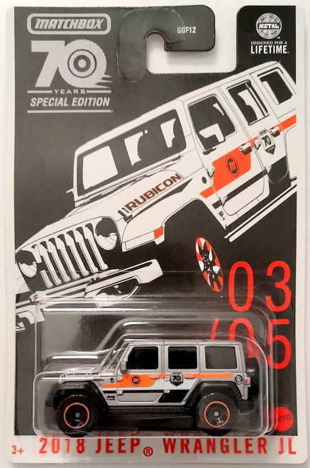 Matchbox Silver 2018 Jeep Wrangler JL 70 Years Special Edition 03/05 2023