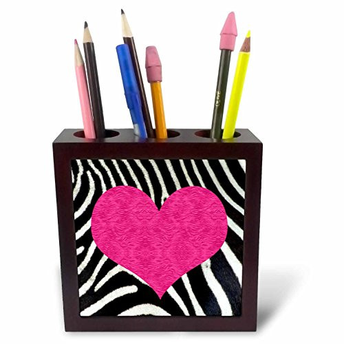 3dRose ph_20393_1 Punk Rockabilly Zebra Animal Stripe Pink Heart Print Tile Pen Holder, 5-Inch 3dRose ph_20393_1 Punk Rockabilly Zebra Animal Stripe Pink Heart Print Tile Pen Holder, 5-Inch