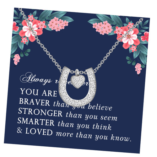 LQRI Horseshoe Necklace Gifts Rose Gold Lucky Horseshoe with Love Heart Pendant Necklace Horse Jewelry Horseshoe Gifts for Girls Women Horse Lovers (silver)