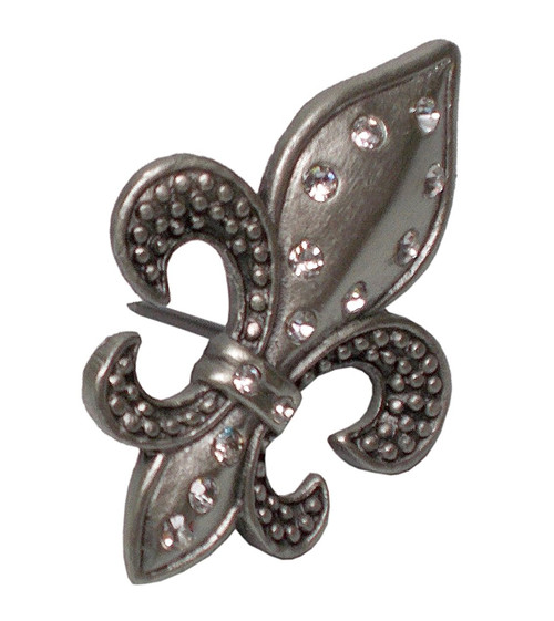 Candle Pin with Fleur de Lis Design, Pewter Finish with Czech Stones and Gift Box