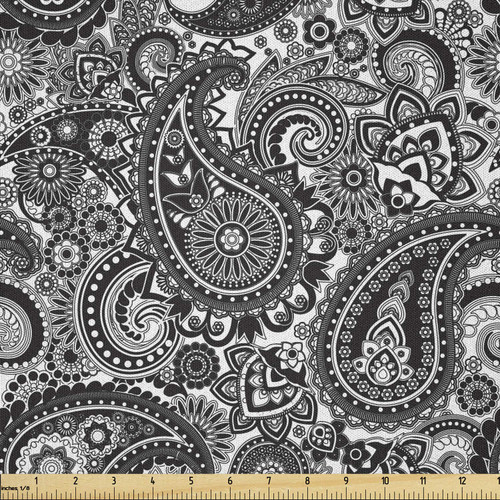 Ambesonne Paisley Fabric by The Yard, Oriental Themed Pattern with Traditional Elements Lace Like Design, Microfiber Fabric for Arts and Crafts Textiles & Decor, 1 Yard, White Charcoal Ambesonne Paisley Fabric by The Yard, Oriental Themed Pattern with Traditional Elements Lace Like Design, Microfiber Fabric for Arts and Crafts Textiles & Decor, 1 Yard, White Charcoal
