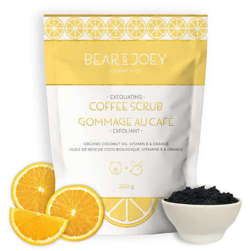Exfoliating Coffee Scrub by Bear & Joey Cosmetics, Exfoliating Body Scrub for Smooth Skin and Reduced Cellulite Appearance, cruelty free exfoliating scrub (Orange Scent)