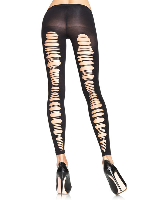 Leg Avenue womens Shredded Back Opaque Footless Tights Hosiery, Black Shredded Back, One Size US