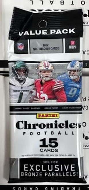 2022 Panini Chronicles NFL Football Value Fat Pack FACTORY SEALED Look for Rookies of Brock Purdy, Kenny Pickett, Sauce Gardner, Garrett Wilson and many more... 2022 Panini Chronicles NFL Football Value Fat Pack FACTORY SEALED Look for Rookies of Brock Purdy, Kenny Pickett, Sauce Gardner, Garrett Wilson and many more...
