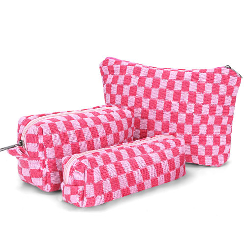 TBOLINE 3 pcs Makeup Bag Checkered Cosmetic Bag Large Capacity Toiletry Organizer Set Travel Corduroy Makeup Pouch for Women Purse Zipper Makeup Bags for Travel Aesthetic (Pink) TBOLINE 3 pcs Makeup Bag Checkered Cosmetic Bag Large Capacity Toiletry Organizer Set Travel Corduroy Makeup Pouch for Women Purse Zipper Makeup Bags for Travel Aesthetic (Pink)