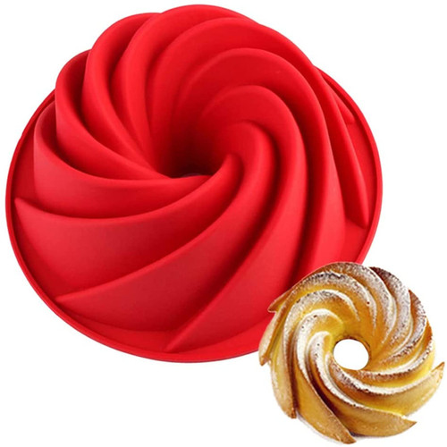 Joyeee 9.6'' Spiral/Burgundy Wine Cake Mold Pan, Silicone Baking Mold for Birthday Cake, Muffin, Bread, Pie, Flan, Tart, Mousse, Cheesecake - Non-Stick Baking Trays - Great For Parties, Holidays