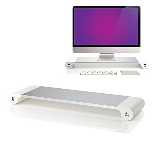 Monitor Stand INVESCH Spacebar Aluminum Monitor Stand Docking Station Stand for PC Laptop Imac with 4 Port USB Port Hub and Keyboard Storage Space