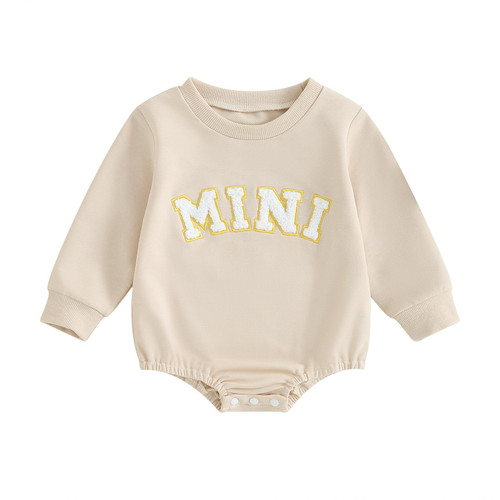 SHUING Newborn Infant Baby Girl Boy Mini Embroidery Sweatshirt Romper Long Sleeve Bodysuit Fall Winter Clothes (Apricot, 0-3 Months)