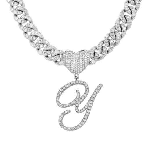 BLBLJERY Y Initial Necklaces Silver Cuban Link Chain for Women Iced Out Chain with Heart Letter Pendants Custom Chain Name Necklace Hip Hop Jewelry Gift