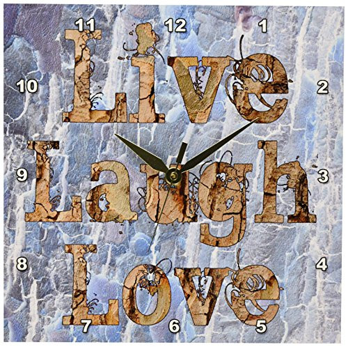 3dRose Patricia Sanders Blue Abstract Live Laugh Love Inspiration Wall Clock, 10 by 10-Inch