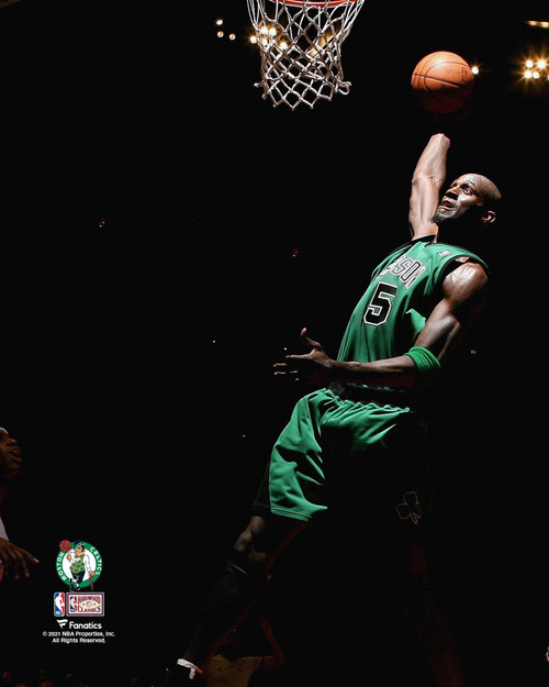 Kevin Garnett Boston Celtics Unsigned Green and Black Alternate Jersey One Handed Dunk Photograph - Original NBA Art and Prints