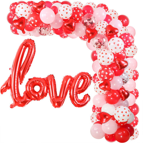 Valentines Day Balloon Garland Arch Kit, Red Pink White Balloons with Love Red Heart Balloons for Valentine's Day Anniversary Wedding Engagement Party Supplies Valentines Day Balloon Garland Arch Kit, Red Pink White Balloons with Love Red Heart Balloons for Valentine's Day Anniversary Wedding Engagement Party Supplies