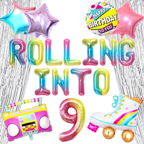 JeVenis Rolling into 9 Birthday Decoration Rolling into 9 Balloons Skate Party Supplies 90s Party Balloons Roller Skating Party Decoration Throwback Hip Hop Retro Theme Decor JeVenis Rolling into 9 Birthday Decoration Rolling into 9 Balloons Skate Party Supplies 90s Party Balloons Roller Skating Party Decoration Throwback Hip Hop Retro Theme Decor