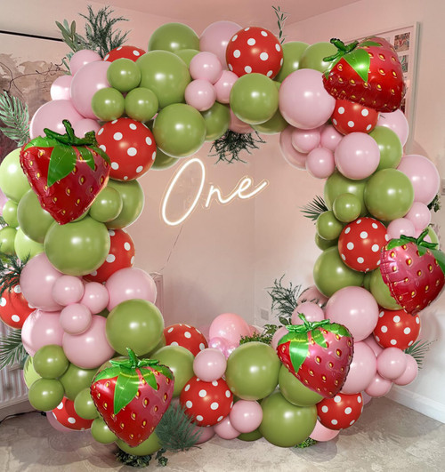 GAOOBAI Strawberry Balloons Garland Arch Kit with Olive Green Baby Pink Red Polka Dot Balloons for Girl Berry First Birthday Baby Shower Party Decoration GAOOBAI Strawberry Balloons Garland Arch Kit with Olive Green Baby Pink Red Polka Dot Balloons for Girl Berry First Birthday Baby Shower Party Decoration