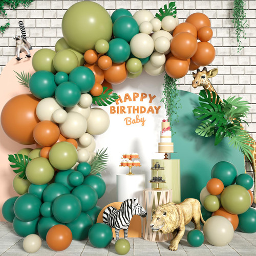 Sage Green Brown Balloon Garland Kit, 105PCS Jungle Safari Balloon Garland with Sage Green Brown Sand White Latex Balloons, Green Brown Balloon Arch for Boys Birthday Wild One Safari Party Decorations Sage Green Brown Balloon Garland Kit, 105PCS Jungle Safari Balloon Garland with Sage Green Brown Sand White Latex Balloons, Green Brown Balloon Arch for Boys Birthday Wild One Safari Party Decorations