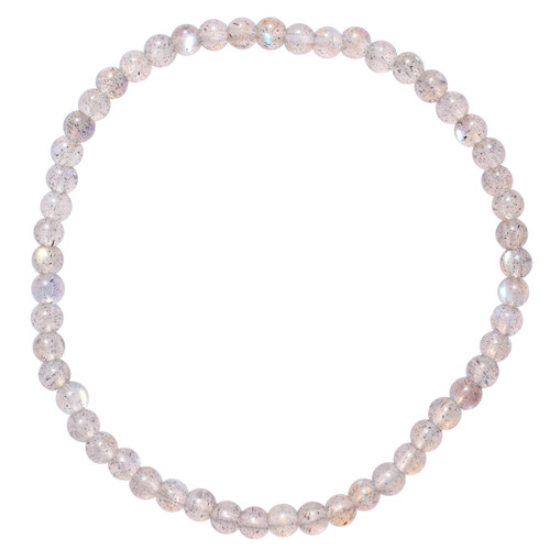 Zenergy Gems Charged Premium Natural Labradorite Crystal 4mm Bead Bracelet + Baby Moroccan Selenite Puffy Heart Charging Crystal