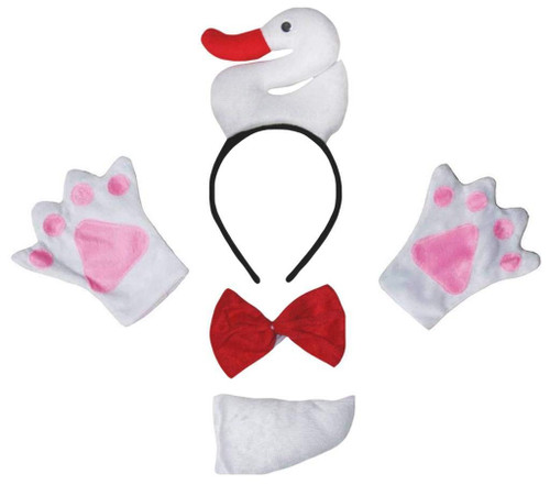 Petitebella Cutie Swan Headband Bowtie Tail Gloves 4pc Children Costume 1-8y (White, 5-8year)