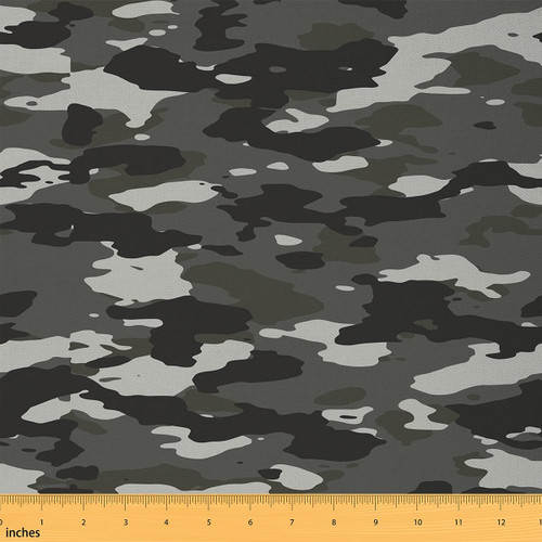 Camo Upholstery Fabric for Chairs, Wild Camouflage Outdoor Fabric by The Yard, Nature Farmhouse Decor Fabric for Upholstery and Home DIY Projects Clothing, Grey Black, 1 Yard