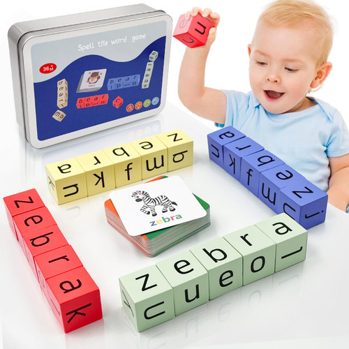 UPJAYEEK Matching Letter Game for Kids Ages 3-8, Wooden Blocks Spelling Game, Kindergarten Educational Sight Words Flash Cards Learning Toy, Preschool Montessori ABC Alphabet Crossword Puzzle