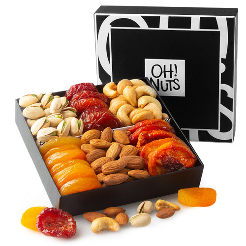 Nut and Dried Fruit Gift Basket - Prime Arrangement Platter- Assorted Nuts and Dried Fruits Holiday Snack Box for Birthday, Care Package, Anniversary, Adults, Women, Men- Oh! Nuts (6 Variety)