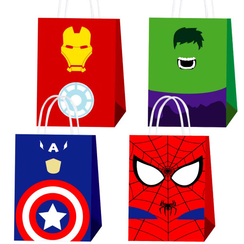 QICI 16 Pcs Superhero Party Gift Bags Party Supplies Decorations Birthday Party Favors Treat Goodie Bags for Kids Girls Take Candies, Toys, Gifts for Kids Superhero Themed Party