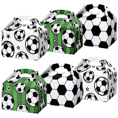 Soccer Party Treat Boxes 24 PCS Football Gift Boxes Cardboard Candy Cookies Box with Handles Goodie Favor Bags for Kids Sports Theme Birthday Party Decoration Soccer Party Supplies