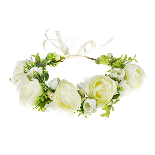 DDazzling Women Flower Headband Wreath Crown Floral Wedding Garland Wedding Festivals Photo Props (White)