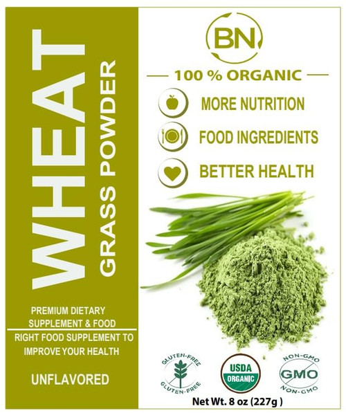 BNLABS Wheat Grass Powder That is Certified Organic Powder, 32 Servings 7.0 g Serving Green Food for The Modern Life. ganic, Kosher, Non-GMO and Gluten-FreeAmino acids. Live enzymes. Chlorophyll,