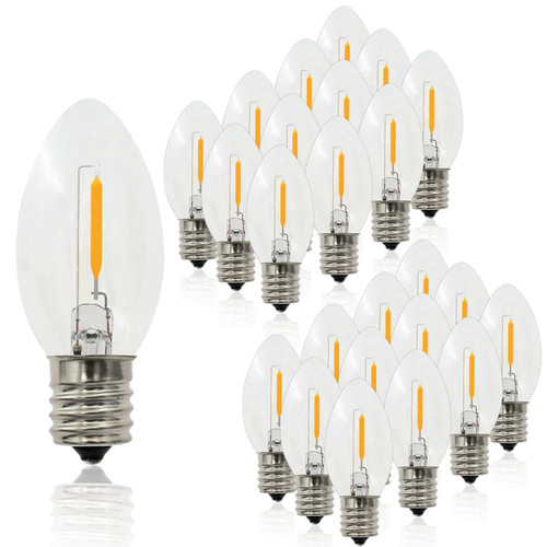 RuiAoTD 25Pack C9 Led Replacement Christmas Light Bulb, 0.6W Equivalent to 7W C9 E17 Base Led Bulbs for Christmas Outdoor String Lights, Commercial Grade Holiday Bulbs, Clear Glass Warm White 2700K