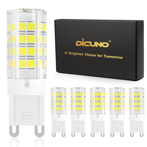 DiCUNO G9 LED Bulb 40W Halogen Equivalent Daylight White 6000K 110V 120V 220V 450LM, Ceramic G9 Bi-Pin Base 4W LED Bulbs Non-dimmable for Chandelier Lighting, 6 Packs