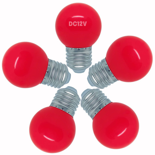 Tupolife DC 12V LED Bulb, Low Voltage Light Bulbs, Red 1W G14 G45 Mini Globe E26 Colored Night Lights, 10W Equivalent for Christmas Halloween Holiday String Fairy Mood Lights Decor, 5 Pack