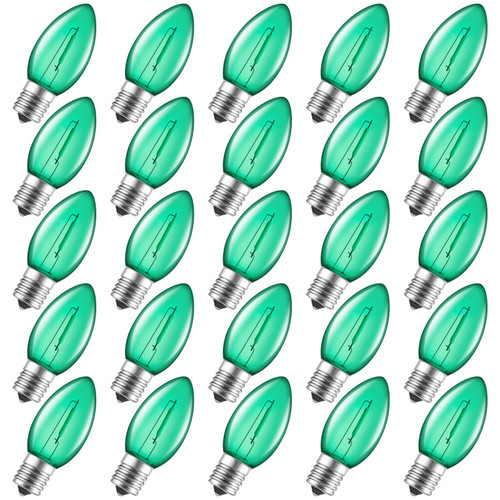 Brightown 25 Pack C9 LED Christmas Light Bulbs, Green Plastic C9 Shatterproof LED Bulbs Replacement for Christmas String Lights, E17 Intermediate Base, Commercial Dimmable Holiday Bulbs