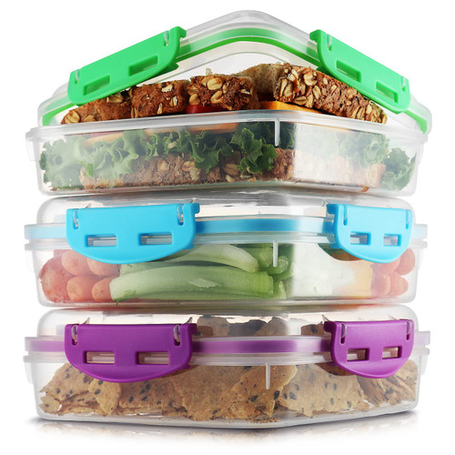 Sandwich Containers for Kids (3 Pack) Sandwich Box for Kids | Lunch Containers for Kids | Snack Containers for School | Sandwich Containers for Lunch Boxes | Reusable Sandwich Container , BPA Free