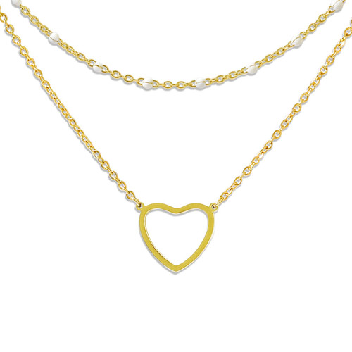WERIREN Dainty Gold Heart Pendant Necklace 14K Gold Heart Layered Choker Necklace For Women Love Heart Pendant Choker Necklace For Girls Birthday Valentine's Day Mother's Day Gift (White)